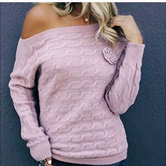 NWTs Military Hippie Off Shoulder Sweater with removable flower - Picture 1 of 5